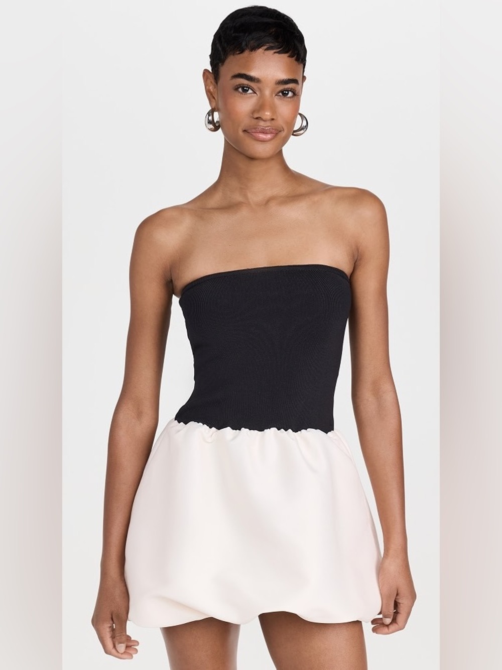 NEW endless rose Strapless Voluminous Mini Dress in Black/Cream
